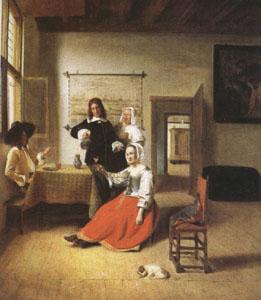 Pieter de Hooch A Woman Drinking with Two Gentlemen) (mk05) oil painting image